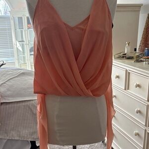 bebe Coral Pink Draped Chiffon Cami Top